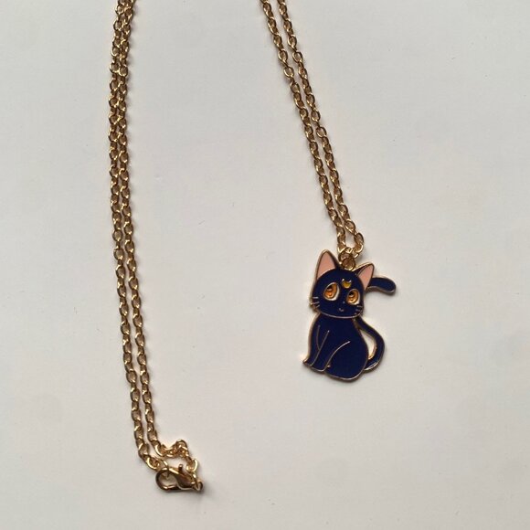 Sailor Moon Inspired Luna Cat Necklace – Gold Chain Anime Jewelry - Picture 1 of 4